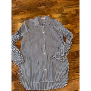 Calvin Klein Women's Black White Stripe Button Down Shirt Tunic Long Sleeve M